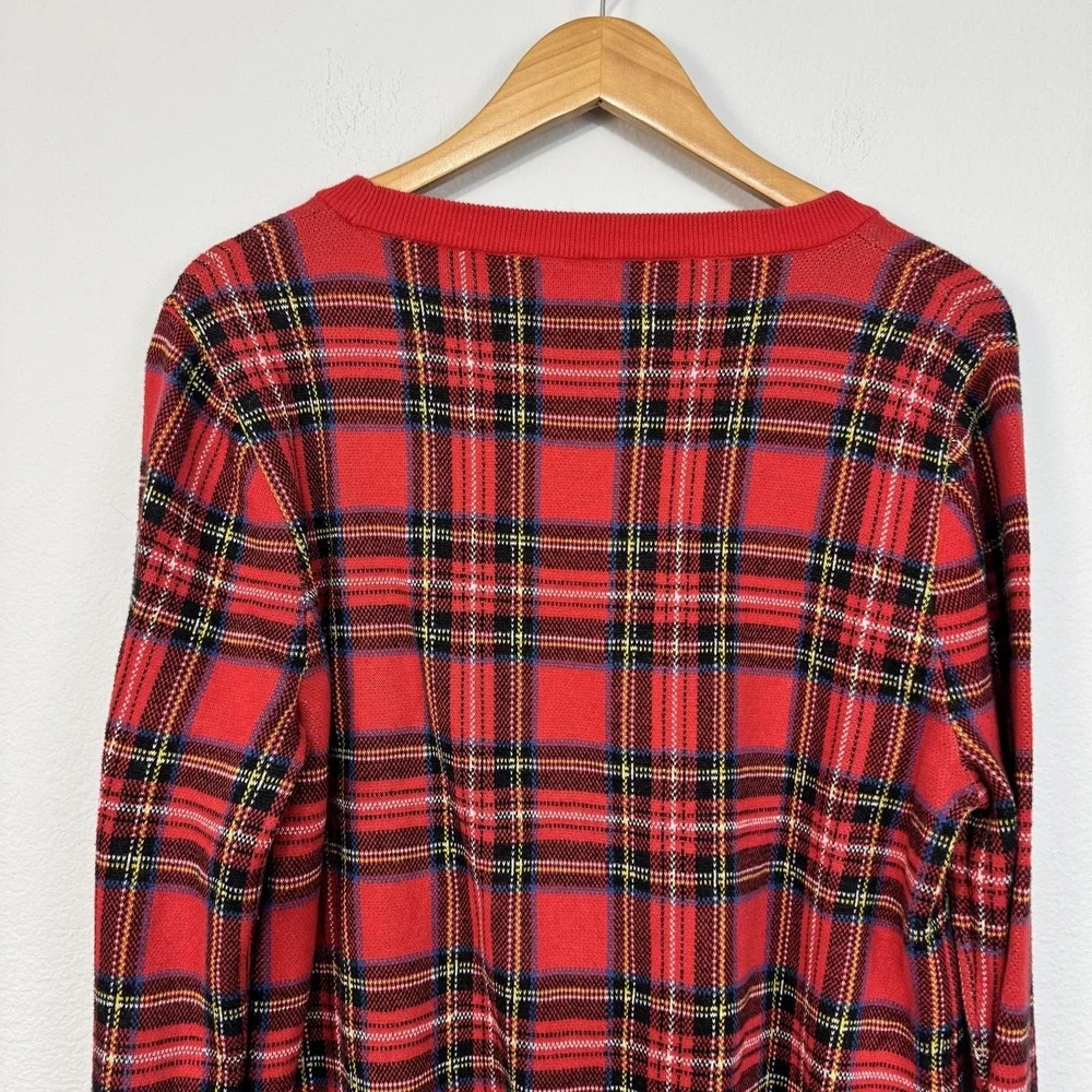 J.Crew Tartan Jacquard Pullover Sweater Women's XL Red Tartan Plaid 100% Cotton - Picture 5 of 12